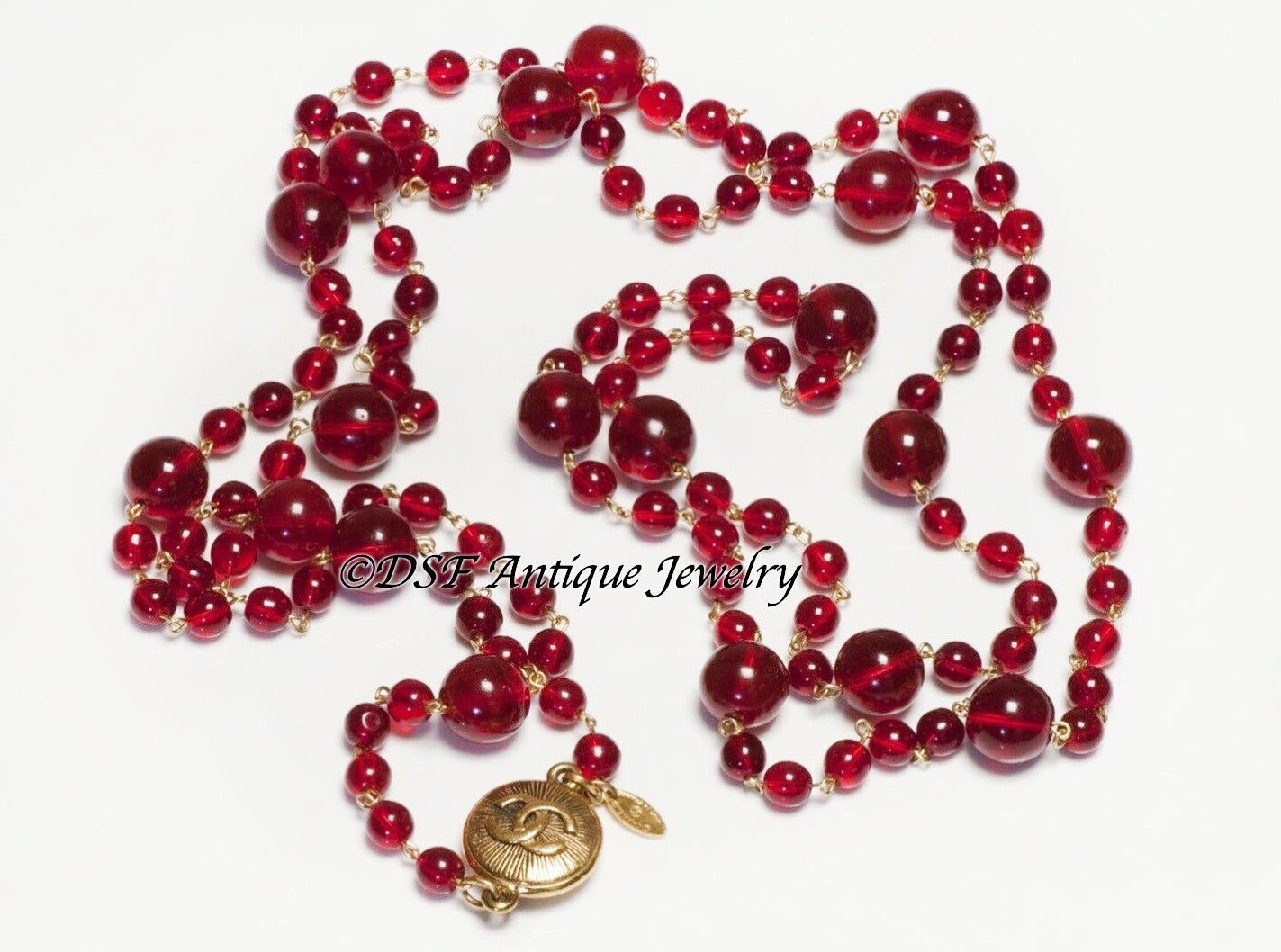 CHANEL Paris 1990’s Red Poured Glass Beads Sautoir Chain Necklace