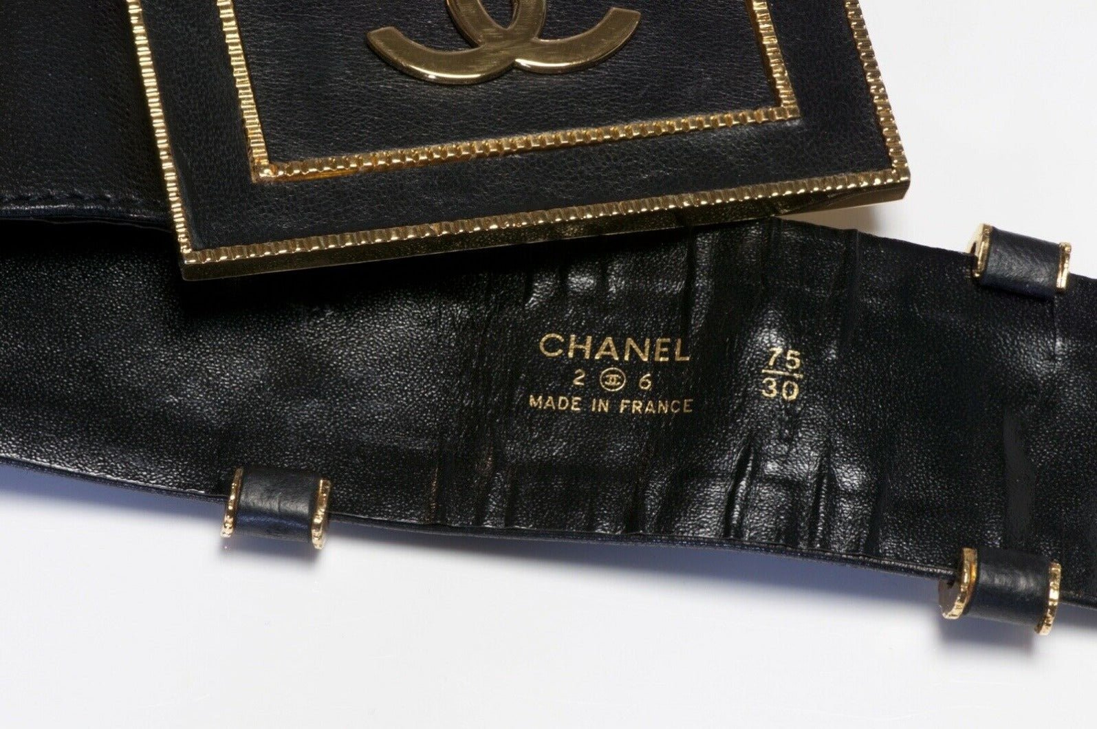 CHANEL Paris 1990’s Wide Black Leather CC Waist Belt