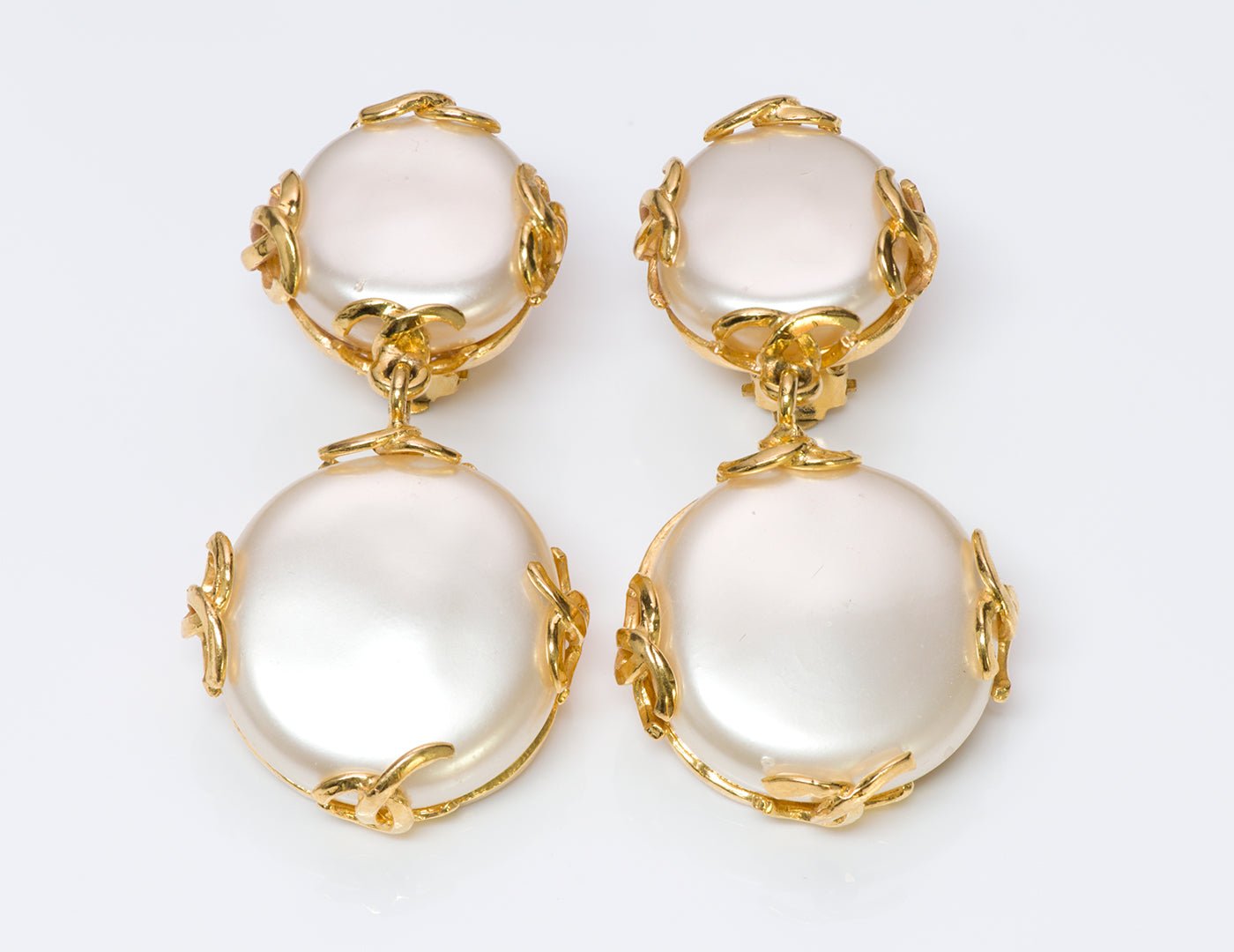 Chanel Paris 1993 CC Pearl Drop Earrings - DSF Antique Jewelry