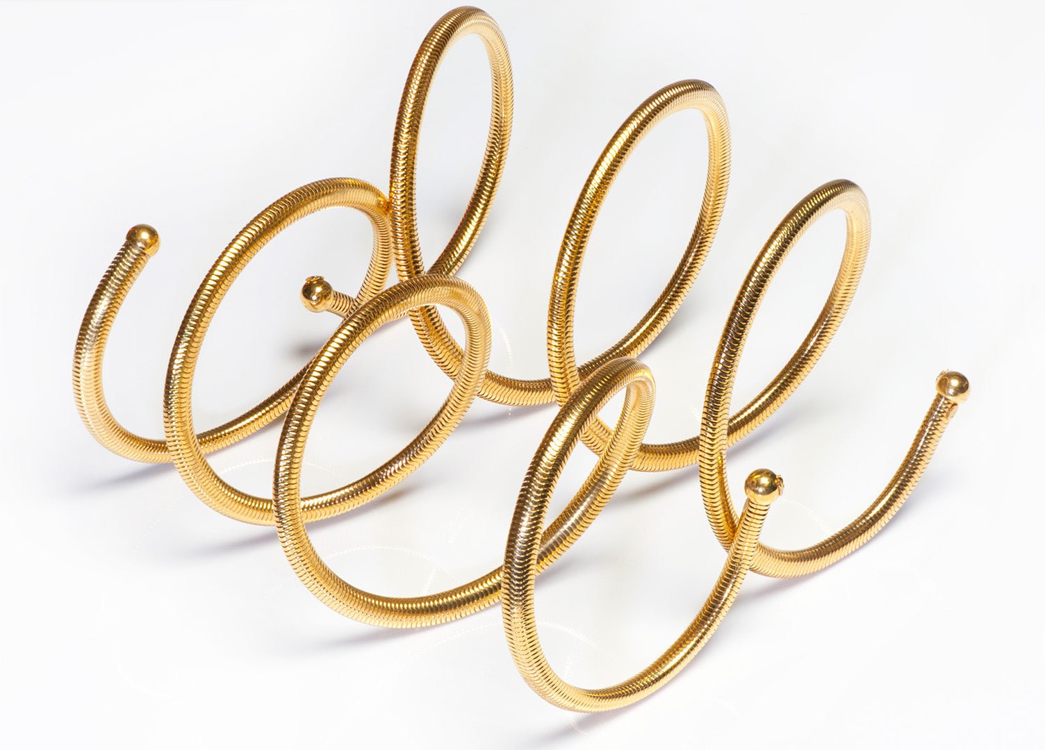 Chanel Paris 1997 Gold Plated CC Pair Arm Coil Wrap Bracelets - DSF Antique Jewelry