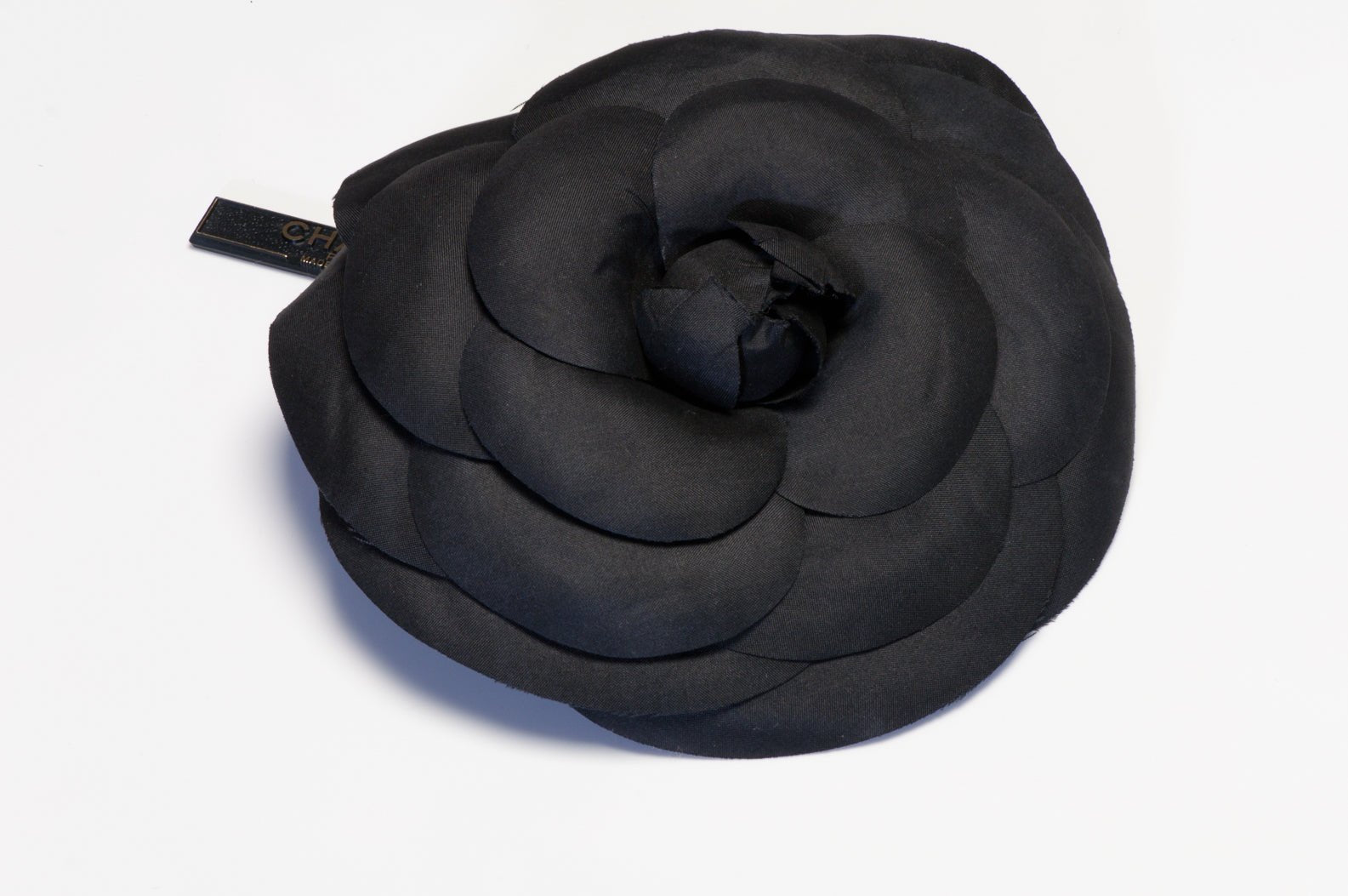CHANEL Paris 2005 Large Black Silk Camellia Flower Brooch - DSF Antique Jewelry
