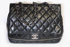 Chanel Paris CC 2005 Black Calfskin Quilted Leather Expandable PNY Maxi Flap Bag