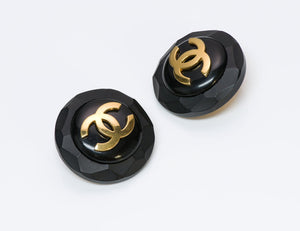 Chanel Paris CC Black Resin Earrings