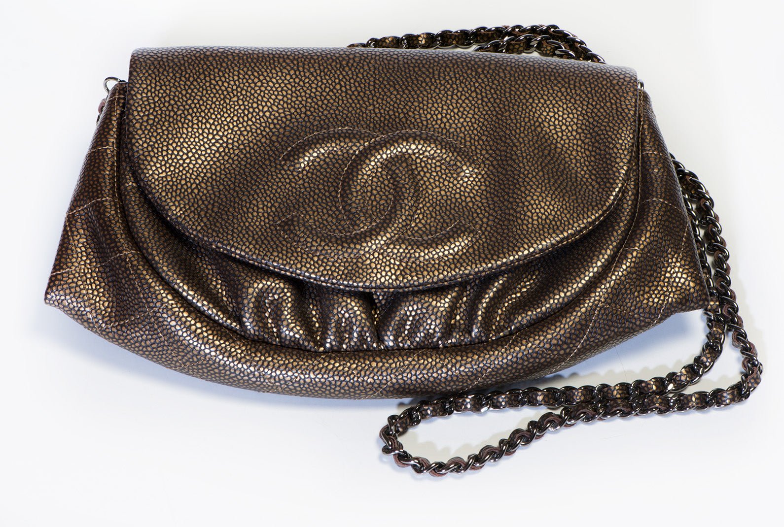 Chanel Paris CC Bronze Caviar Leather Half Moon Crossbody Bag