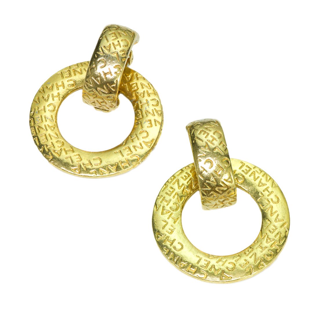 Chanel Paris CC Gold Plated Hoop Earrings - DSF Antique Jewelry