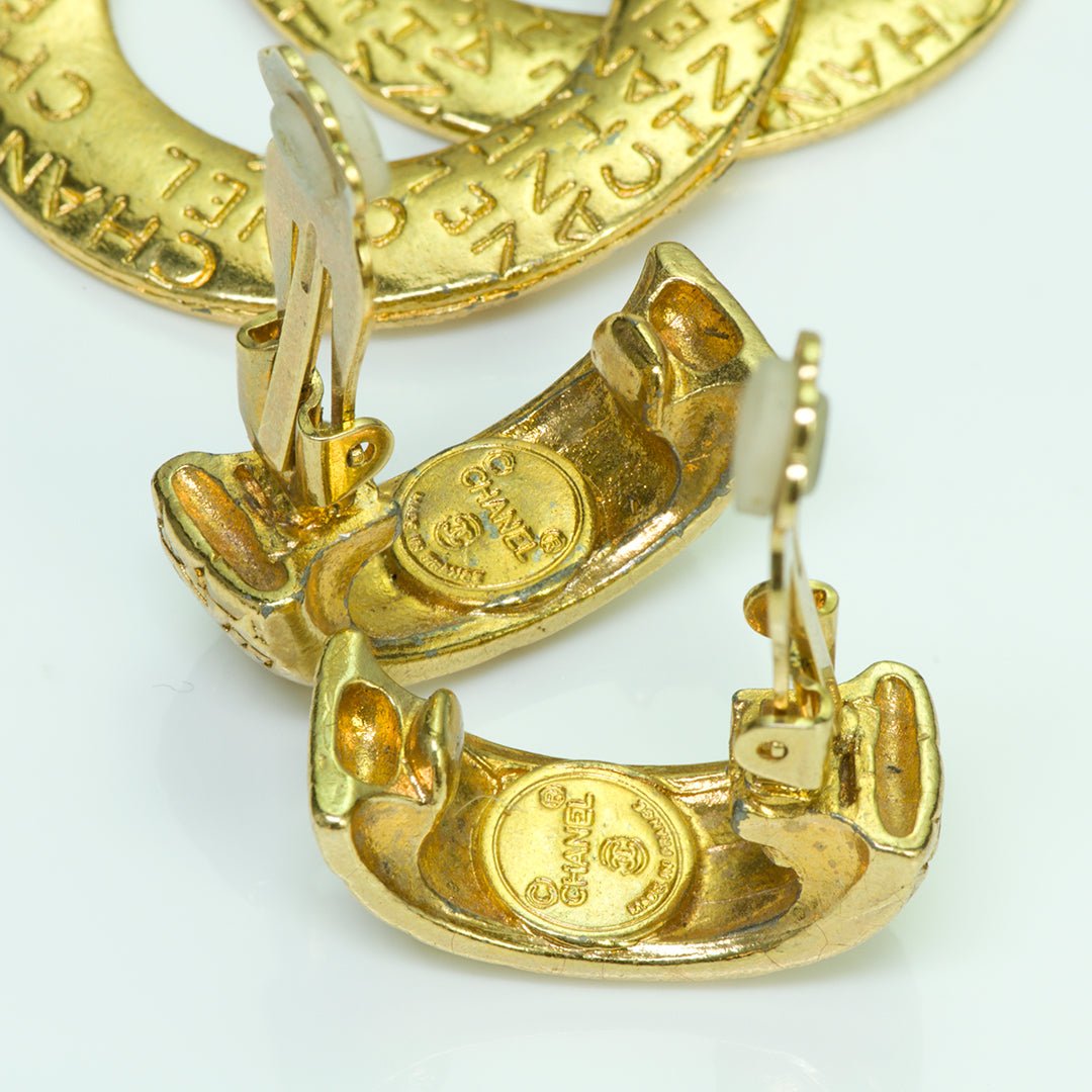 Chanel Paris CC Gold Plated Hoop Earrings