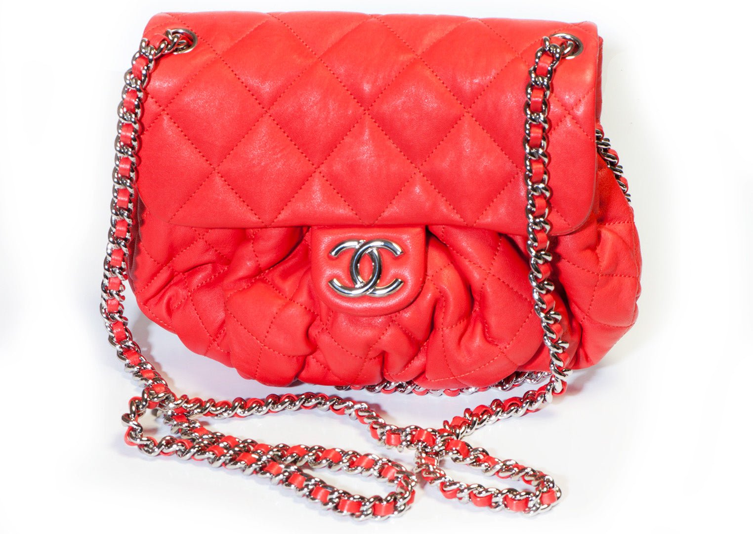 Chanel Paris CC Red Quilted Leather Chain Around Crossbody Bag - DSF Antique Jewelry