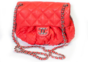 Chanel Paris CC Red Quilted Leather Chain Around Crossbody Bag