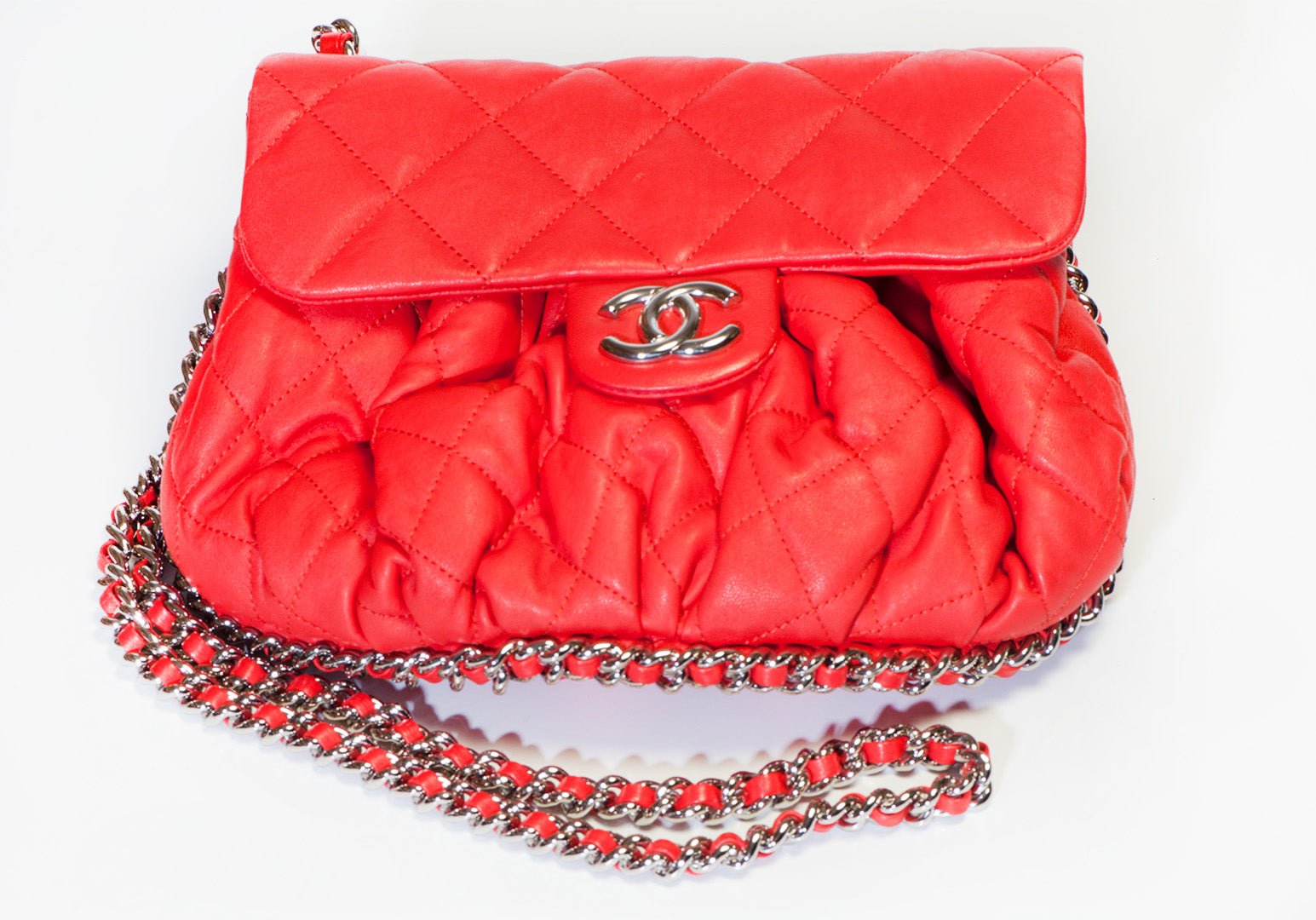 Chanel Paris CC Red Quilted Leather Chain Around Crossbody Bag