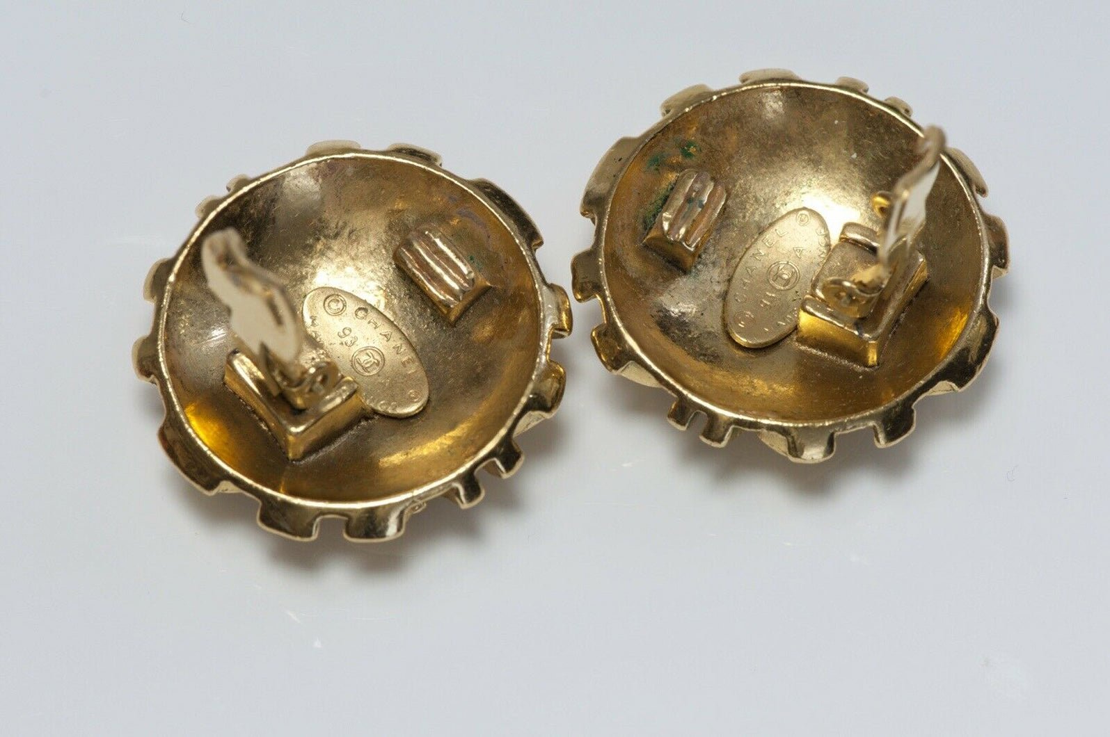 CHANEL Paris Fall 1993 Gold Plated CC Logo Earrings
