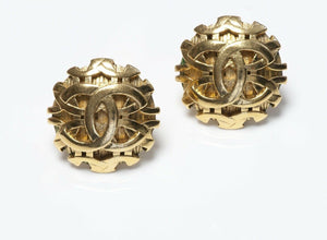 CHANEL Paris Fall 1993 Gold Plated CC Logo Earrings