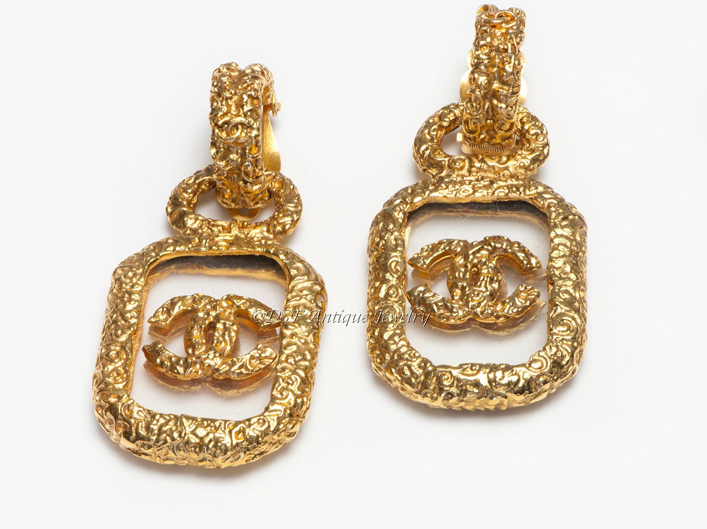Chanel Paris Fall 1993 Lava Collection CC Clear Glass Door Knocker Earrings - DSF Antique Jewelry