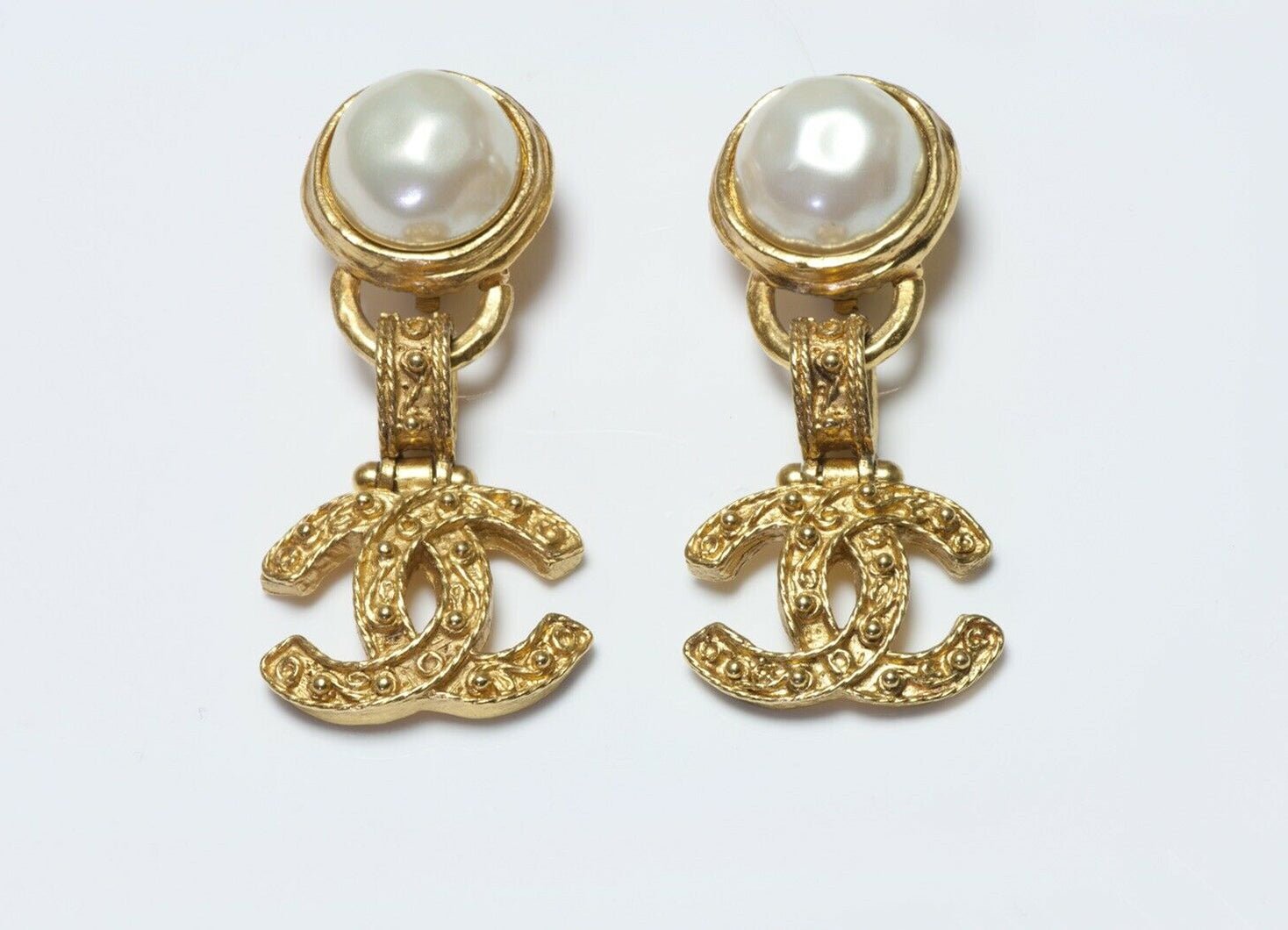 CHANEL Paris Fall 1994 CC Pearl Byzantine Style Earrings - DSF Antique Jewelry