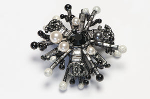 Chanel Paris Fall 2010 CC Crystal Black White Pearl Starburst Brooch