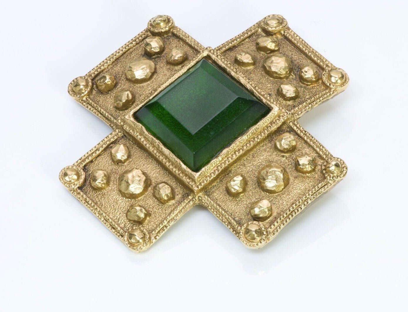 CHANEL Paris Goossens Byzantine Style Green Cross Brooch