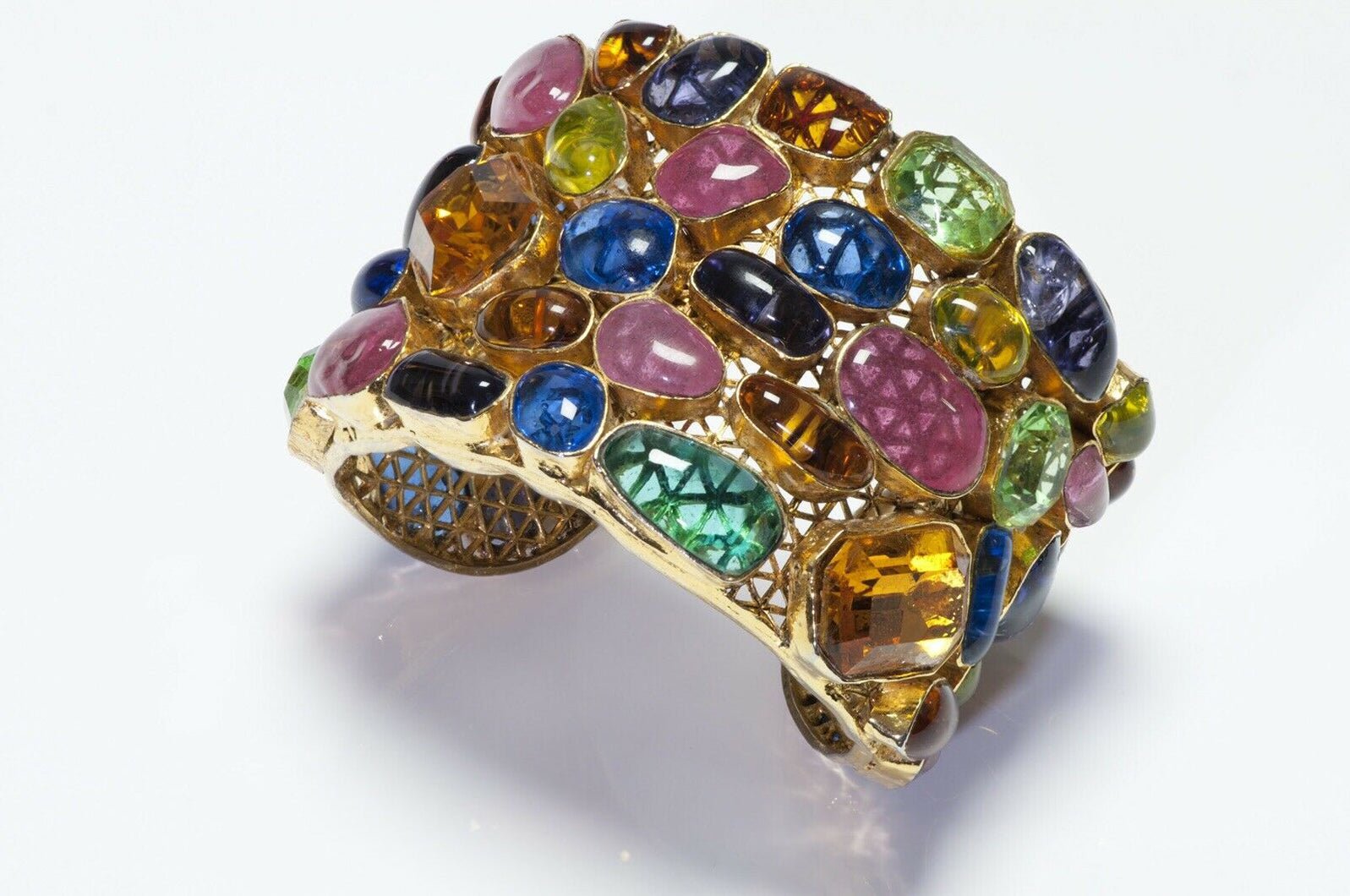 CHANEL Paris Gripoix Wide Crystal Poured Glass Cuff Bracelet