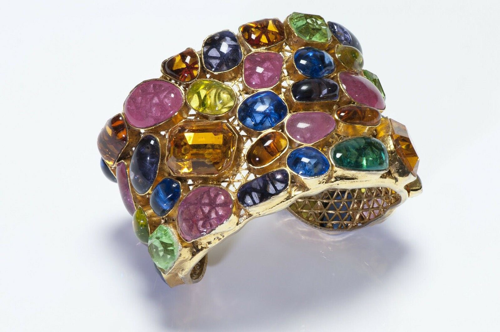 CHANEL Paris Gripoix Wide Crystal Poured Glass Cuff Bracelet