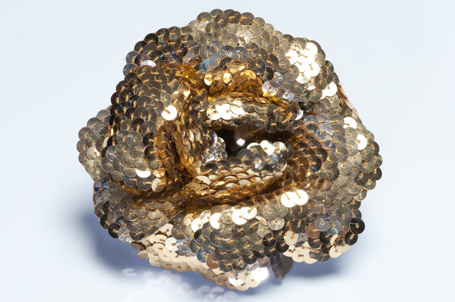 CHANEL Paris Large Gold Sequins Camellia Flower Brooch - DSF Antique Jewelry