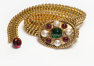 Chanel Paris Maison Gripoix 1960’s Red Green Poured Glass Pearl Chain Belt