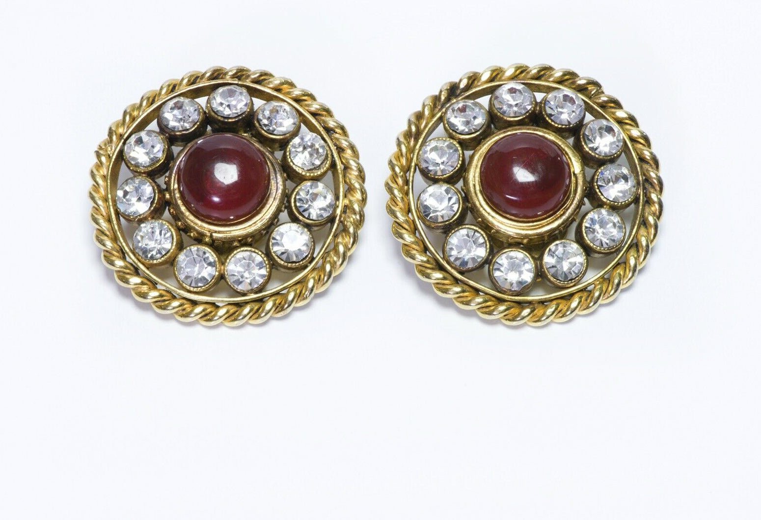 CHANEL Paris Maison Gripoix 1980’s Red Glass Crystal Round Earrings - DSF Antique Jewelry