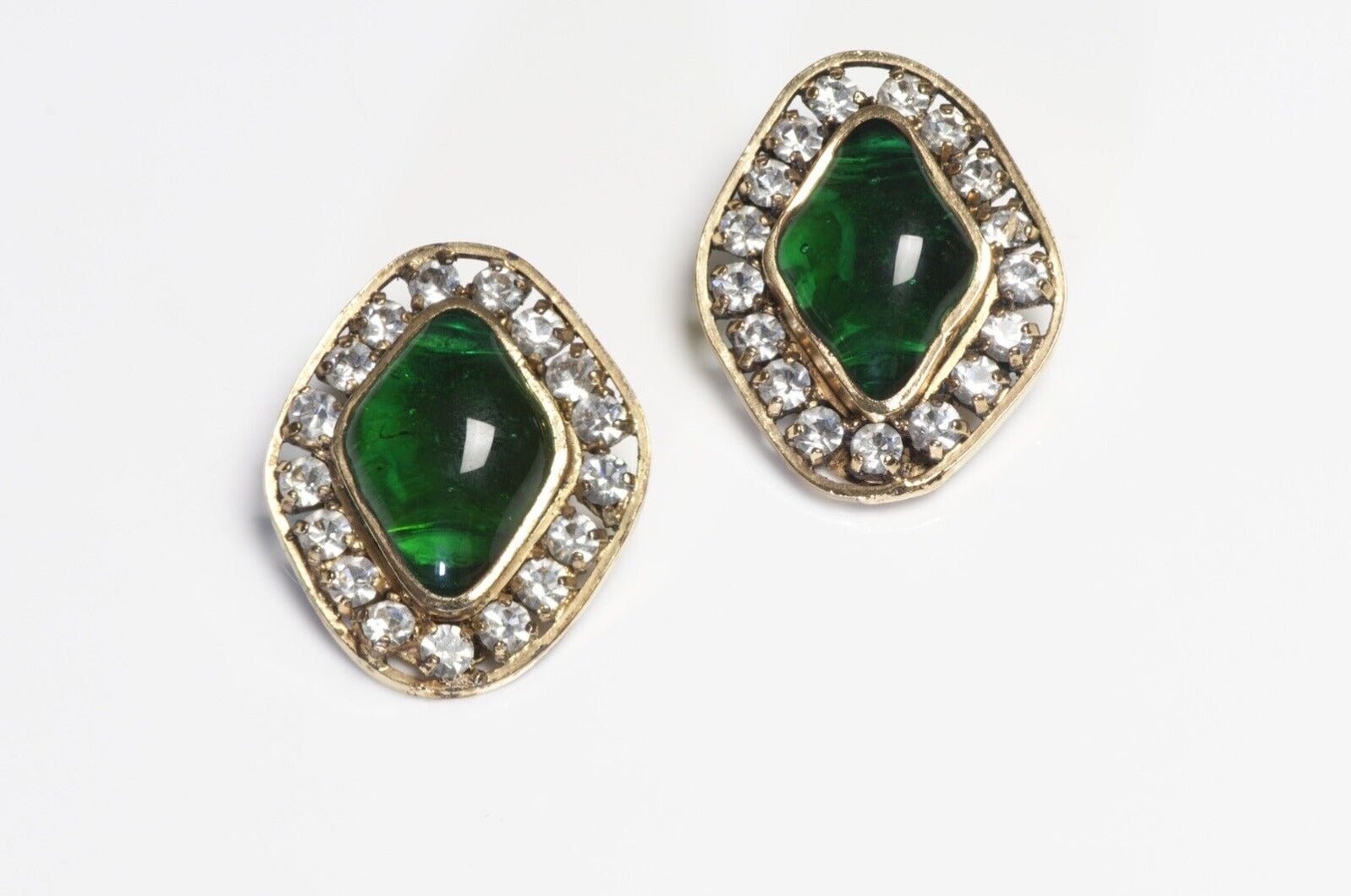 CHANEL Paris Maison Gripoix Green Poured Glass Crystal Earrings - DSF Antique Jewelry