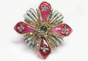CHANEL Paris Maison Gripoix Red Blue Glass Crystal Cross Flower Brooch