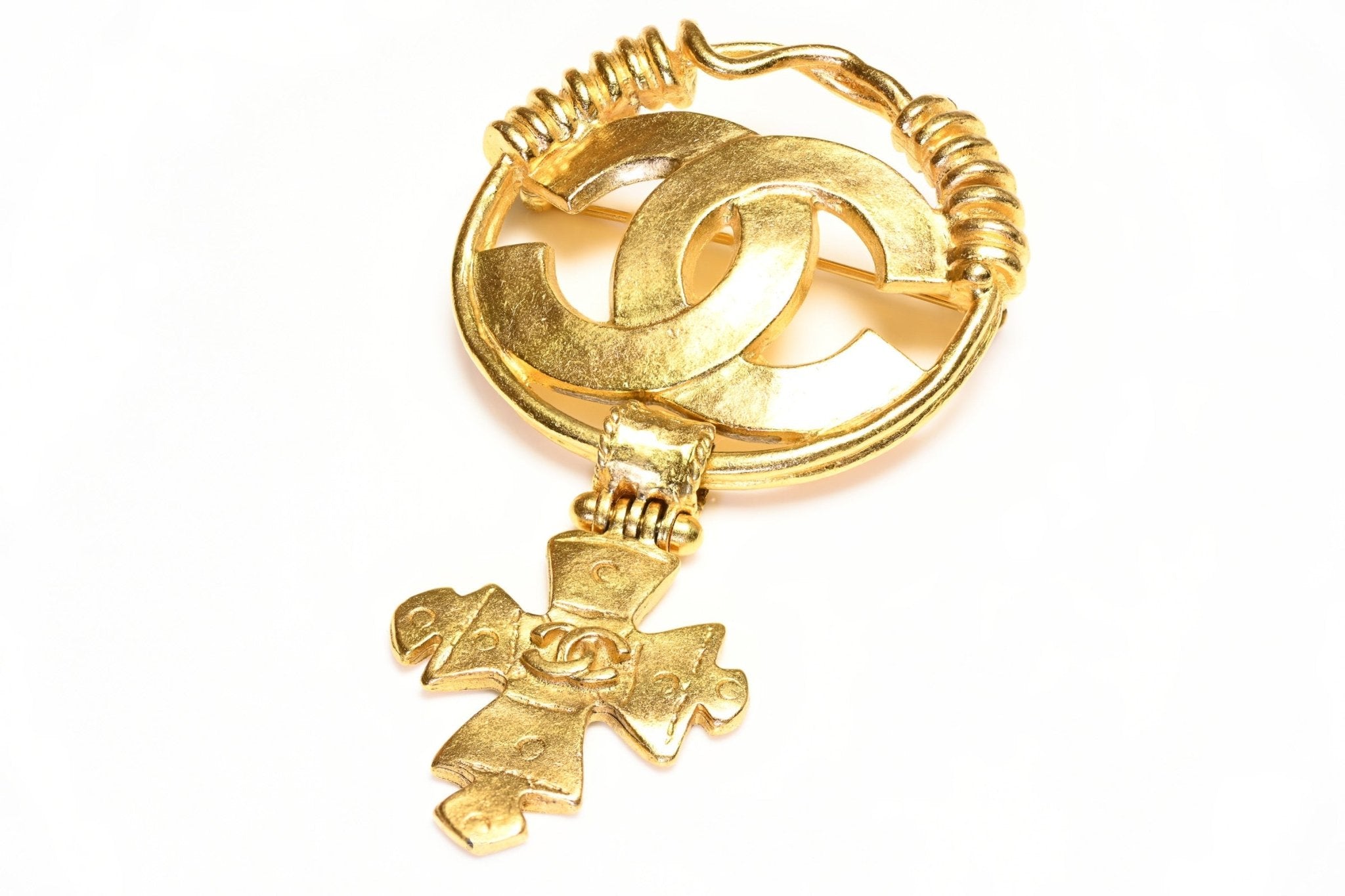 Chanel Paris Spring 1994 Gold Plated CC Cross Twist Brooch - DSF Antique Jewelry