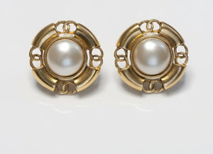 CHANEL Paris Spring 1994 Gold Plated CC Pearl Earrings