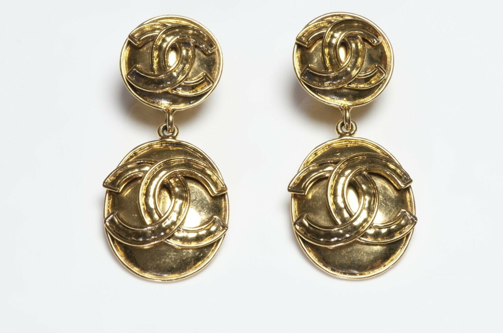 CHANEL Paris Spring 1994 Long CC Gold Plated Drop Earrings - DSF Antique Jewelry