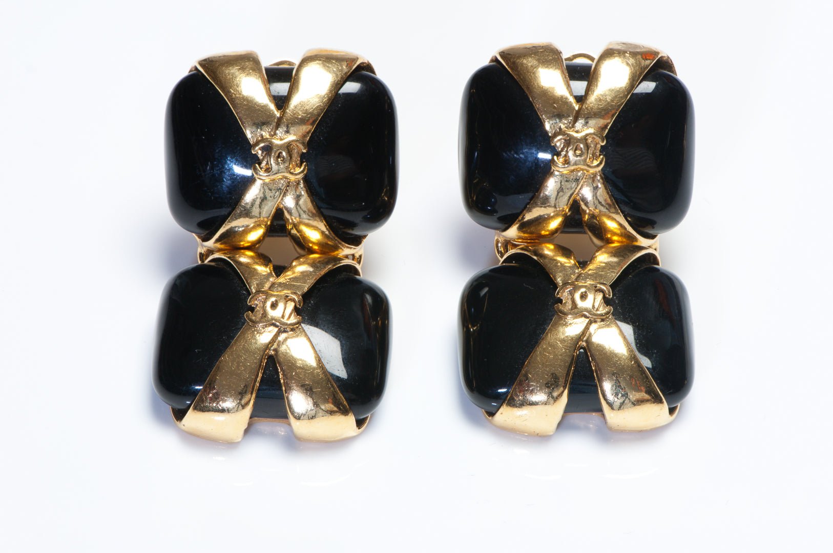 Chanel Paris Spring 1994 Robert Goossens Maison Gripoix Black Glass CC Earrings