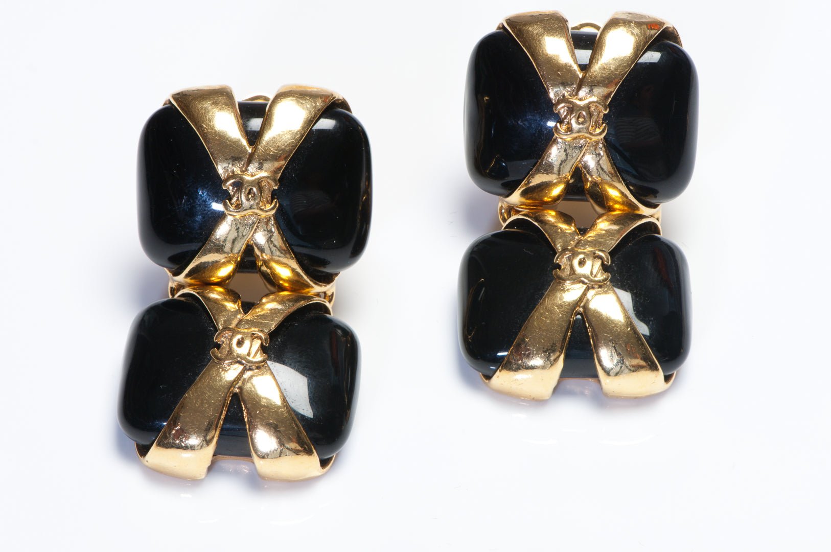 Chanel Paris Spring 1994 Robert Goossens Maison Gripoix Black Glass CC Earrings