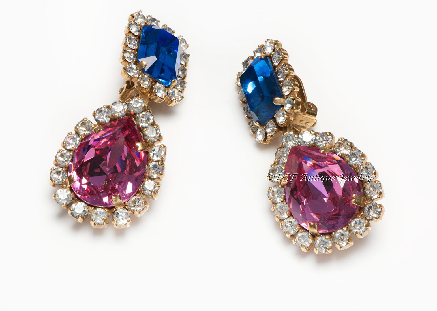 Chanel Paris Spring 1995 Barbie Collection Pink Blue Crystal Earrings - DSF Antique Jewelry