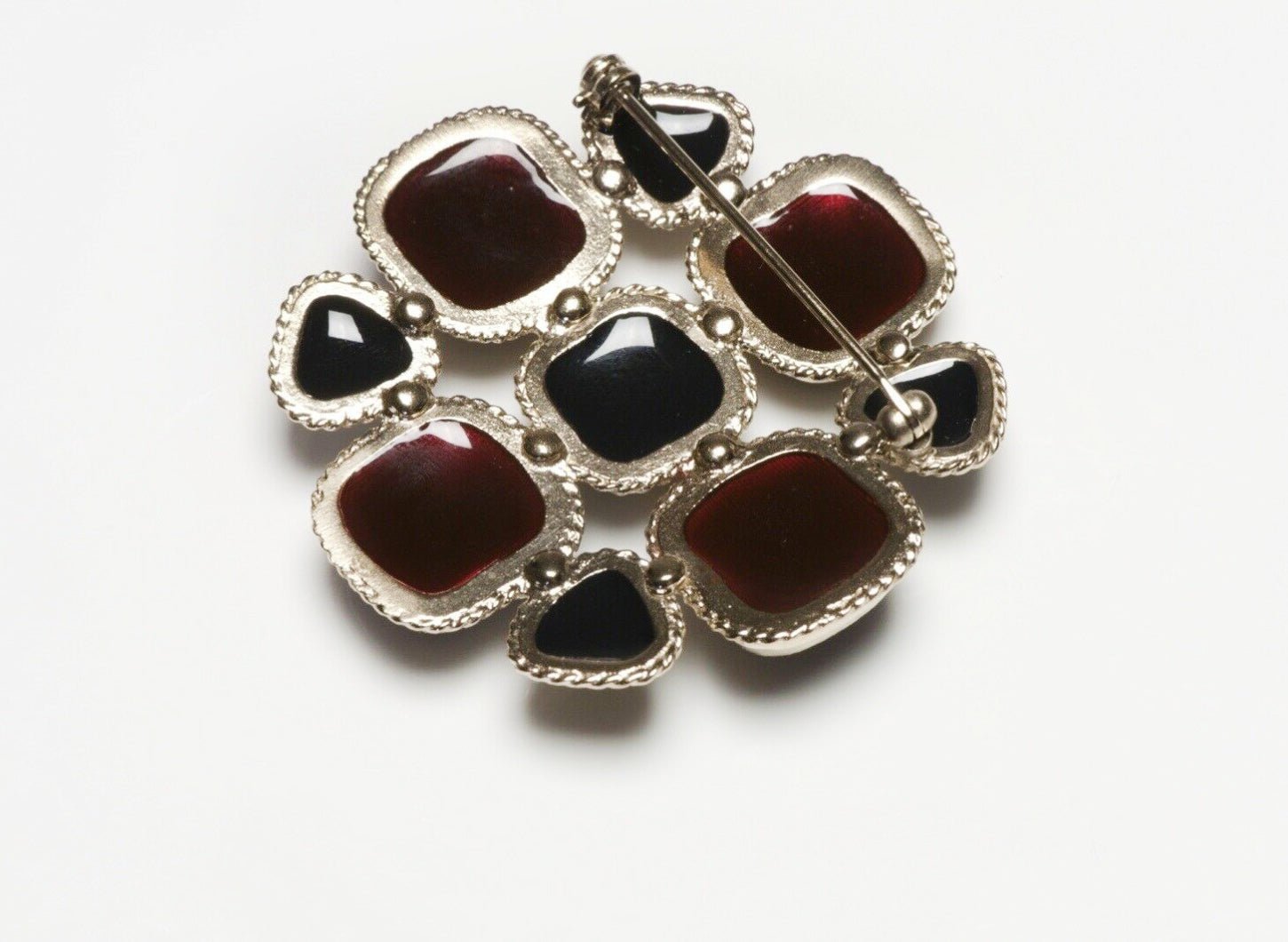CHANEL Paris Spring 2011 Maison Gripoix Black Red Glass CC Brooch - DSF Antique Jewelry