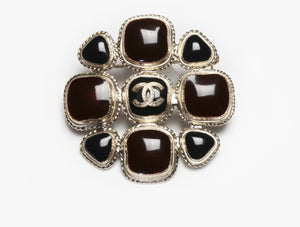 CHANEL Paris Spring 2011 Maison Gripoix Black Red Glass CC Brooch