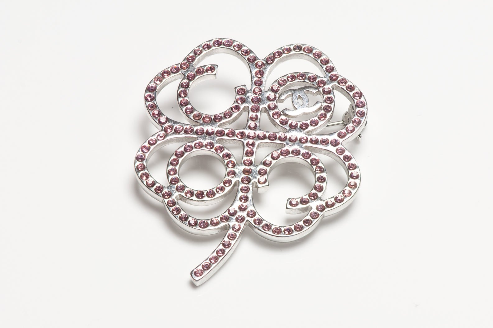 Chanel Paris Spring 2017 Pink Crystal Coco Clover Brooch - DSF Antique Jewelry