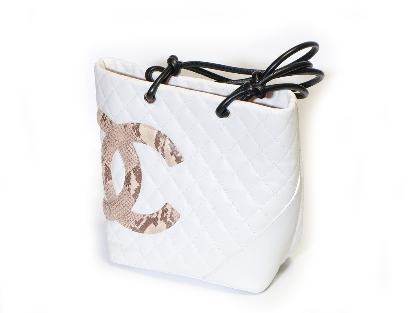 Chanel Paris White Quilted Leather Snakeskin CC Cambon Tote Bag - DSF Antique Jewelry