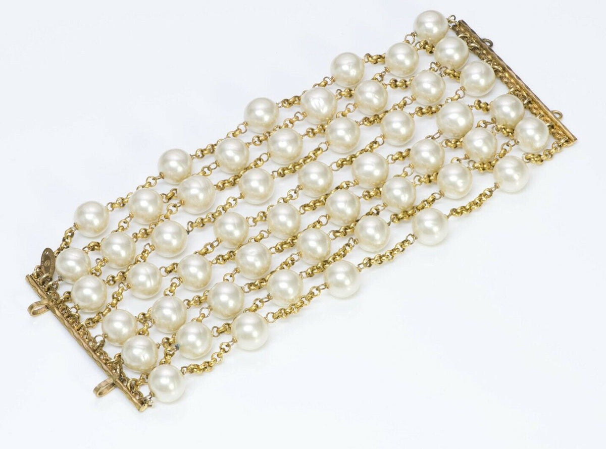 CHANEL Runway 1980’s Extra Wide Pearl Multi Strand Chain Bracelet