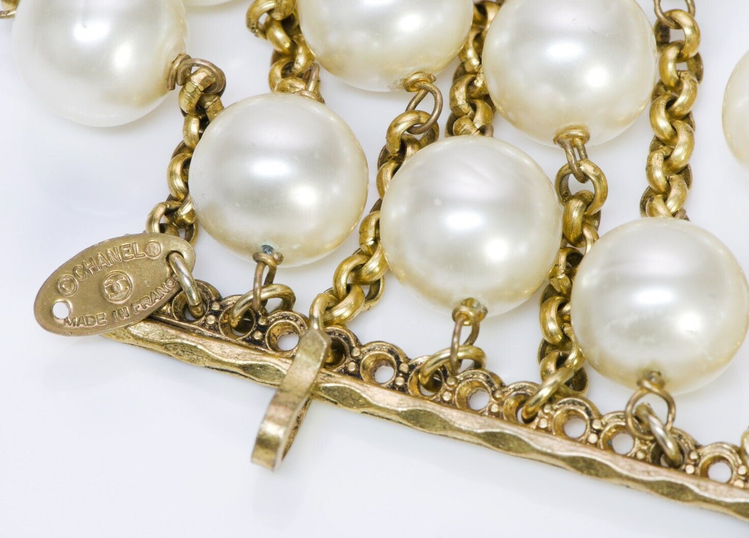 CHANEL Runway 1980’s Extra Wide Pearl Multi Strand Chain Bracelet