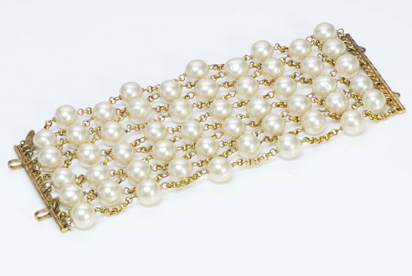CHANEL Runway 1980’s Extra Wide Pearl Multi Strand Chain Bracelet - DSF Antique Jewelry