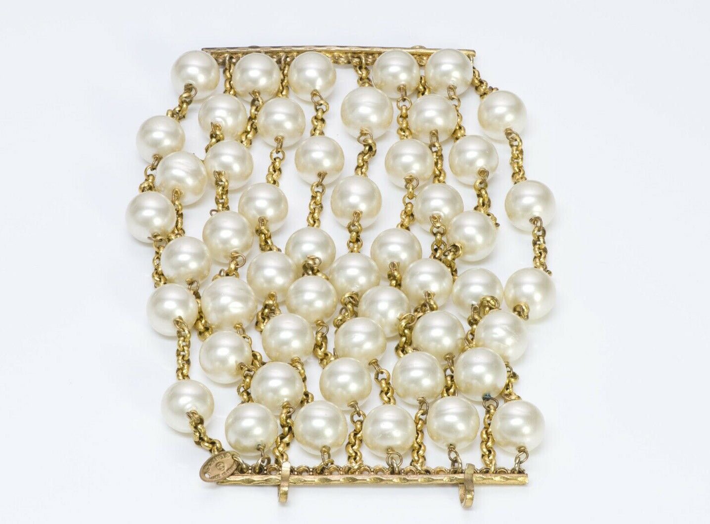 CHANEL Runway 1980’s Extra Wide Pearl Multi Strand Chain Bracelet
