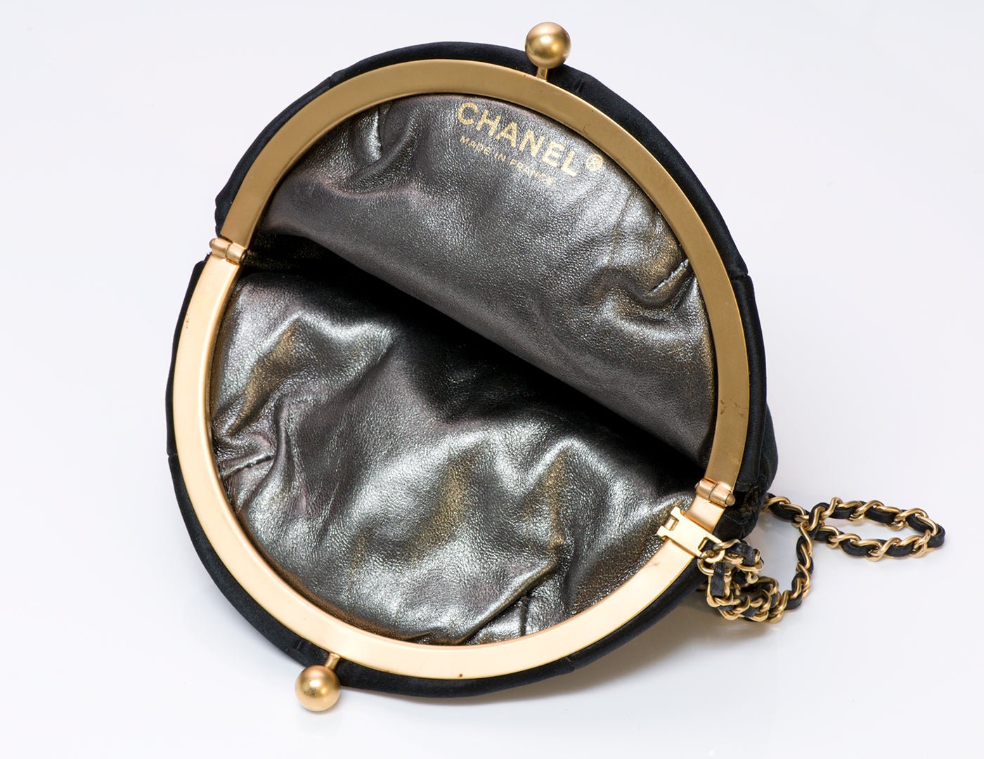 Chanel Satin Beaded Crystal Round Clutch Bag - DSF Antique Jewelry