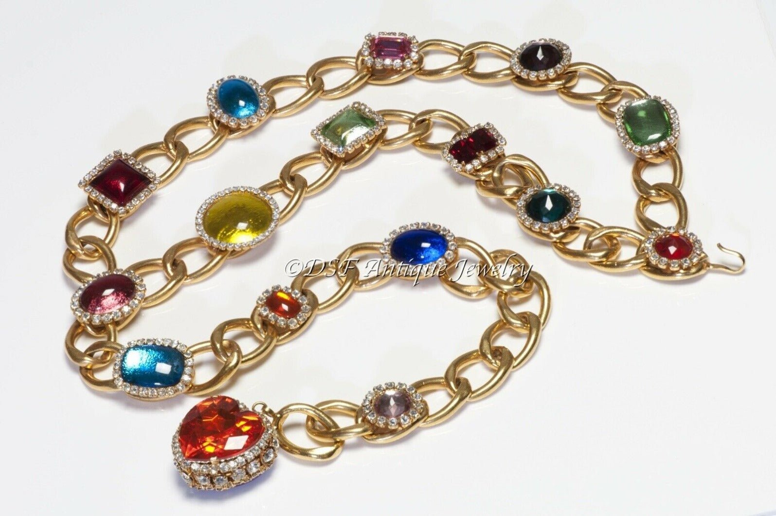 CHANEL Spring 1995 Multicolored Crystal Lucite Heart Chain Belt - DSF Antique Jewelry