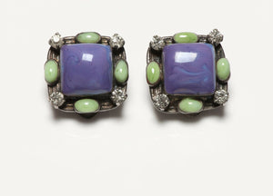 CHANEL Spring 1996 Gripoix Purple Green Poured Glass Earrings
