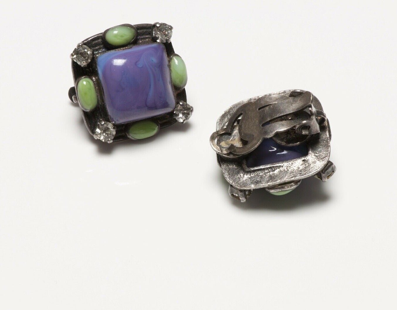 CHANEL Spring 1996 Gripoix Purple Green Poured Glass Earrings