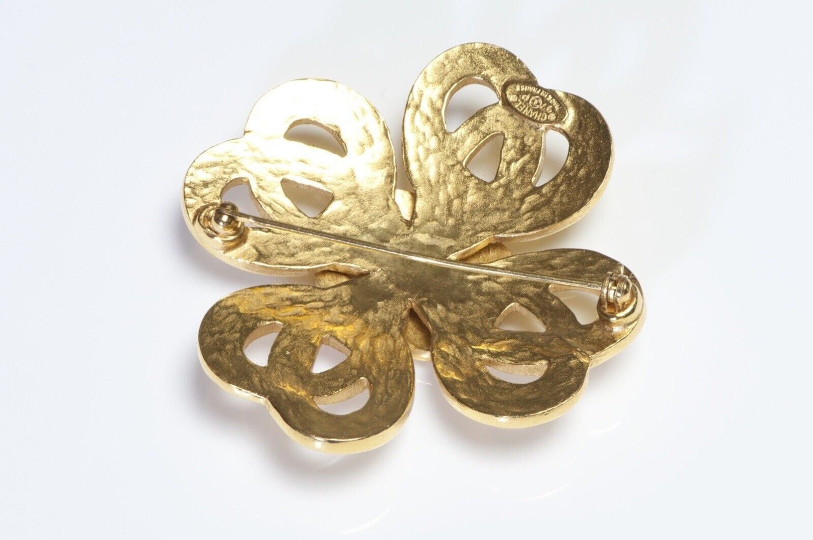 Chanel Spring 1997 CC Gold Plated Heart Cross Brooch