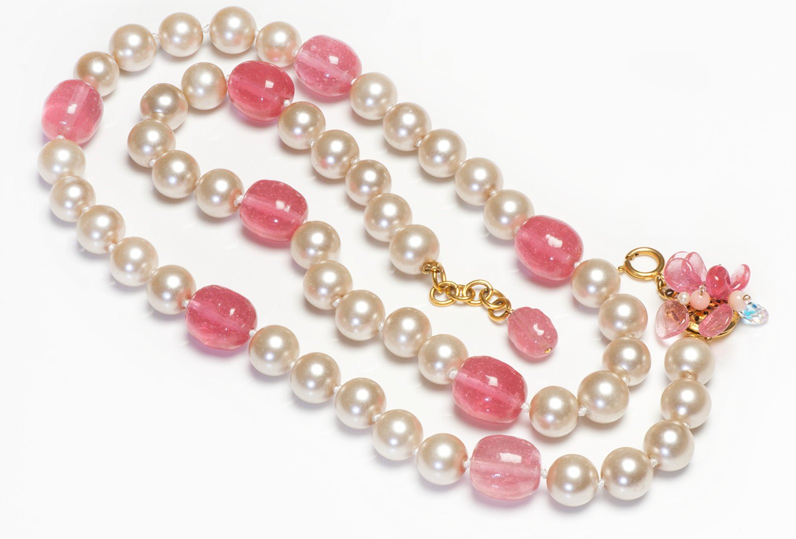 Chanel Spring 1997 Maison Gripoix Pink Glass Pearl Beads Sautoir Necklace