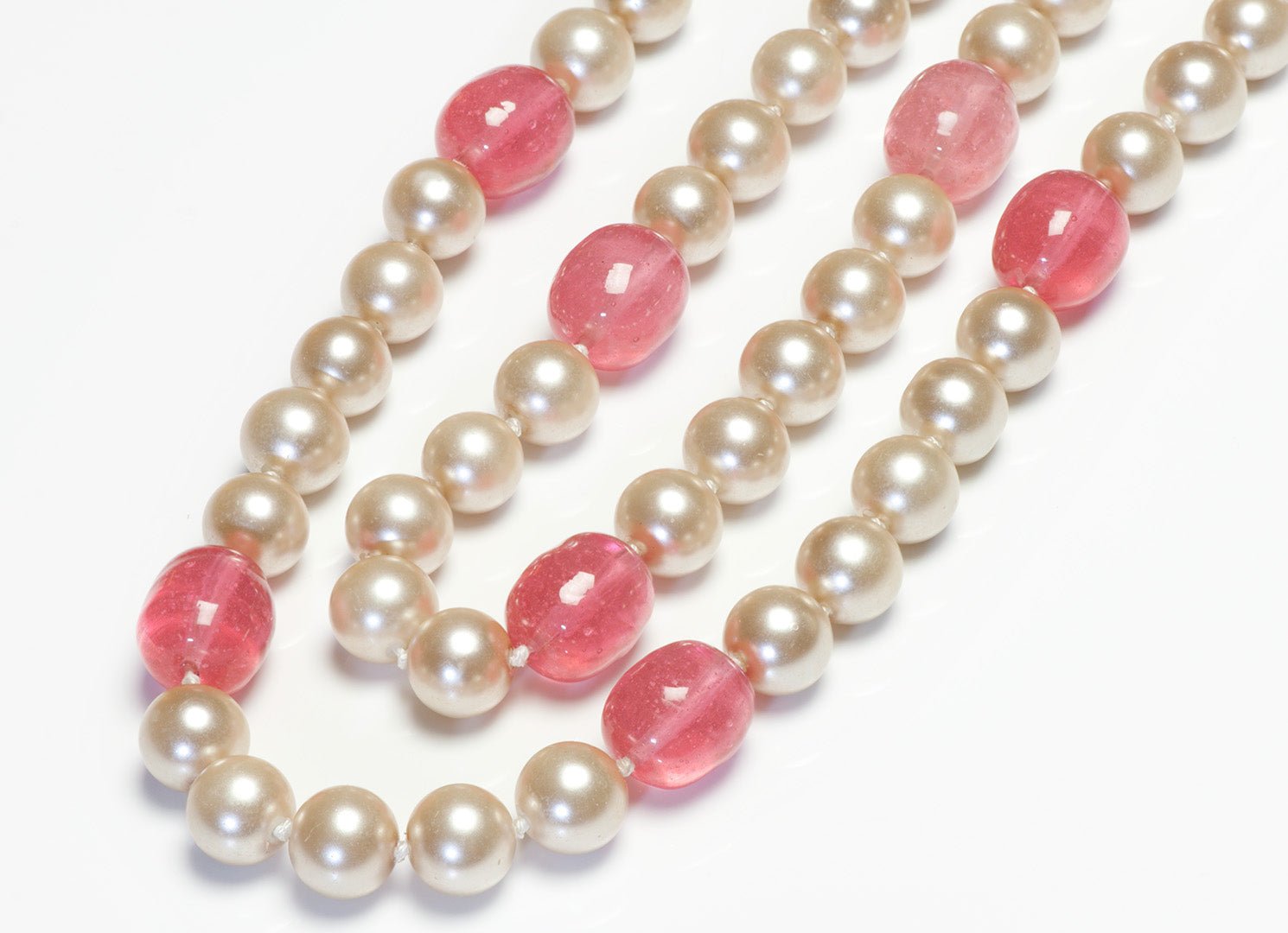 Chanel Spring 1997 Maison Gripoix Pink Glass Pearl Beads Sautoir Necklace - DSF Antique Jewelry