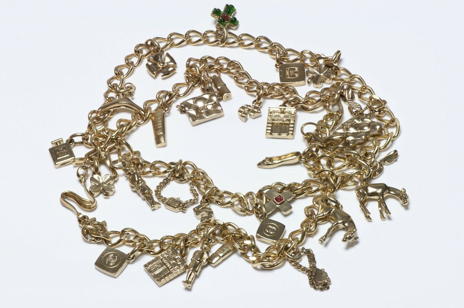 CHANEL Spring 2002 Gripoix Glass CC Charm Chain Necklace Belt