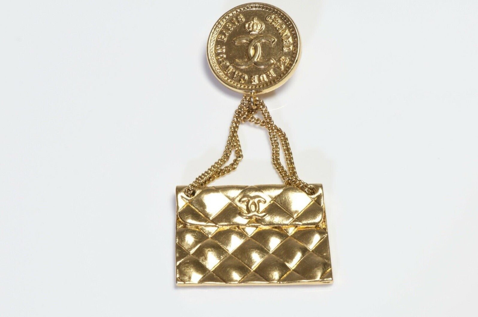 CHANEL Spring Couture 1986 CC Quilted Purse Chain Brooch - DSF Antique Jewelry