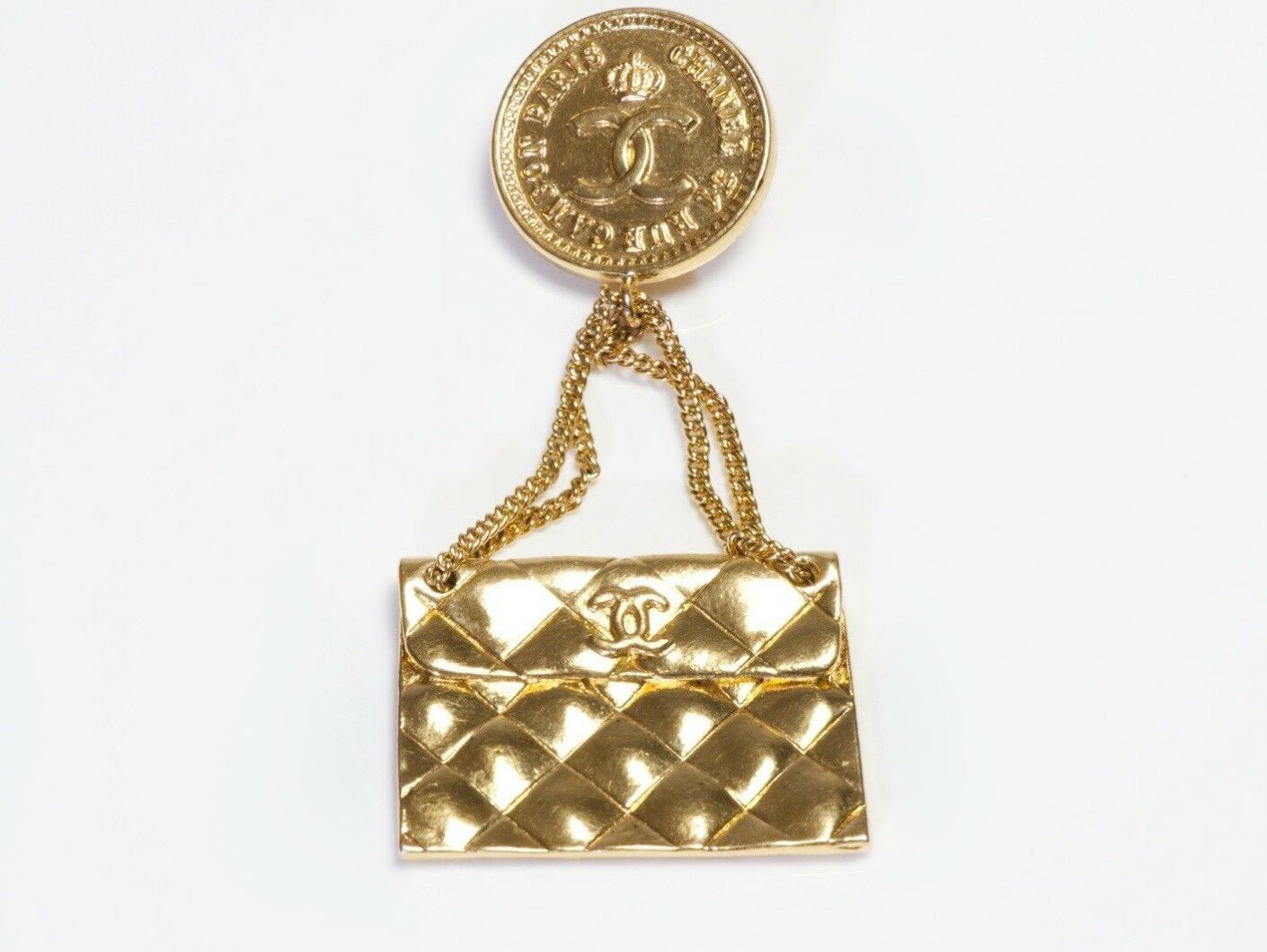 CHANEL Spring Couture 1986 CC Quilted Purse Chain Brooch